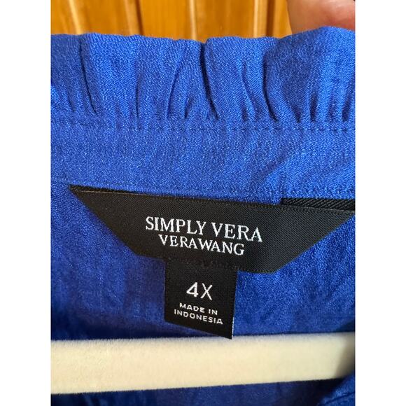 Simply Vera Vera Wang Cobalt Blue Pleated Tie-Neck Top 4X New w/ Tags - Picture 7 of 8